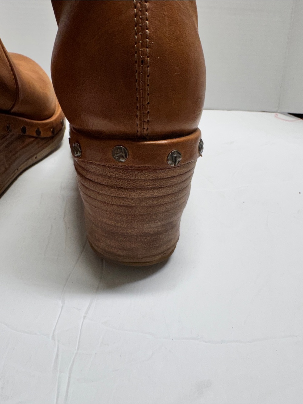 AS 98 Made In Italy Savina Camel leather wedge  bootie western cowgirl sz38 - Picture 11 of 11